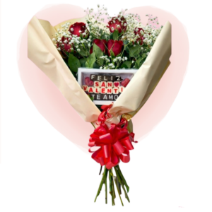Ramos de 6 rosas con mensaje de chocolate